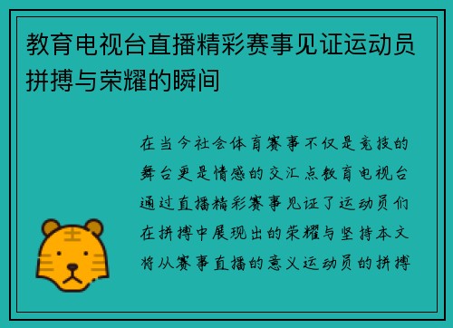 教育电视台直播精彩赛事见证运动员拼搏与荣耀的瞬间